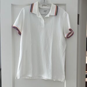 Lands' End womens white Polo with rainbow trim